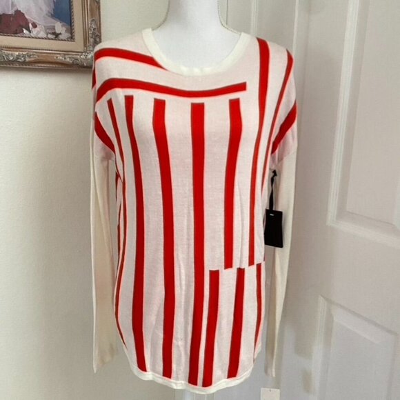 Trouve Red White Mix Stripe Jacquard Sweater Size XS Relaxed NWT Holiday. B5 - Picture 1 of 9